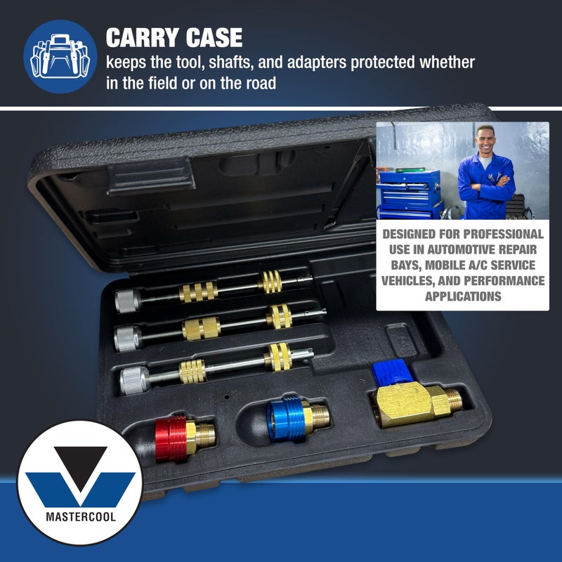 Mastercool 58490-YF R1234yf Valve Core Remover/Installer Kit â€“ Services Standard Valve Cores Under Pressure â€“ Includes 17mm & 14mm R1234yf Fittings and Storage Case - Image 4